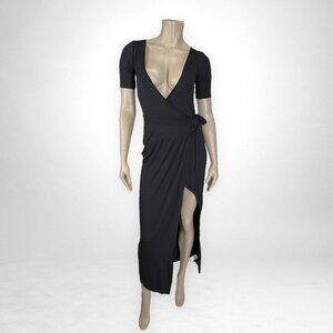 ECOTE XS Black Wrap Midi Dress Vacation Short‎ Sleeve
